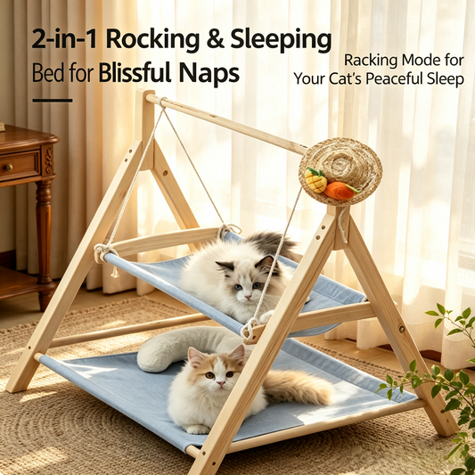 Double‑Layer Wooden Cat Swing Hammock Bed