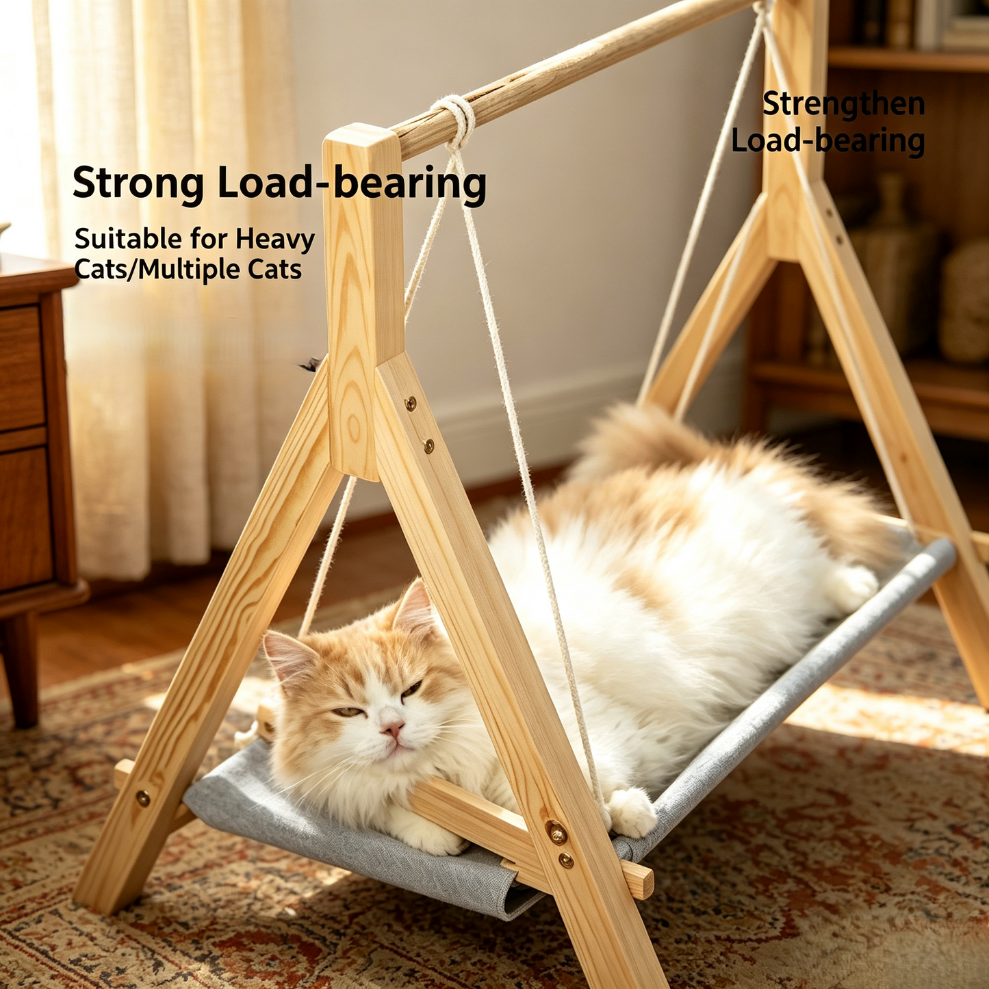 Double‑Layer Wooden Cat Swing Hammock Bed